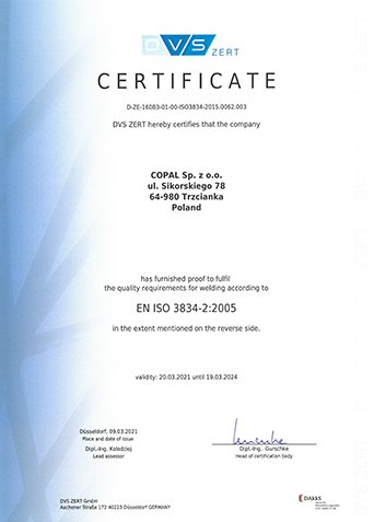Certifikat DIN EN ISO 3834-2